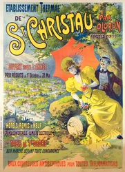 Affisch som reklamerar hotellet St Christau par Oloron, tryckt av B. Sirven, Toulouse-Paris, ca 1900